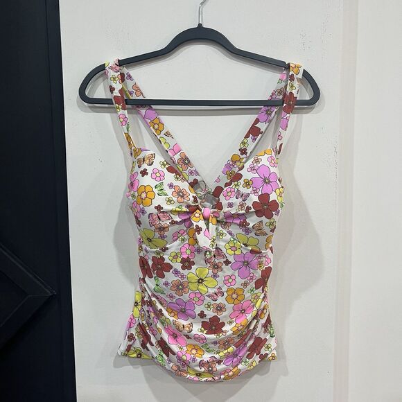 California Waves Other - California Waves Retro Floral Butterfly Tankini Swim Top Size 2X (20/22) Plus